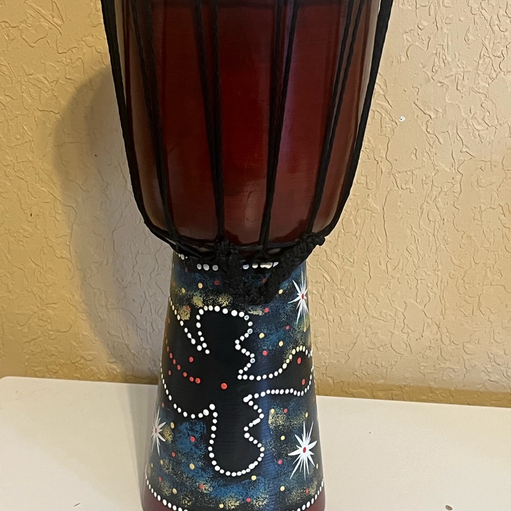 Vintage Hand Percussion Wood Djembe Hand Crafted Drum Dot Painted 15”